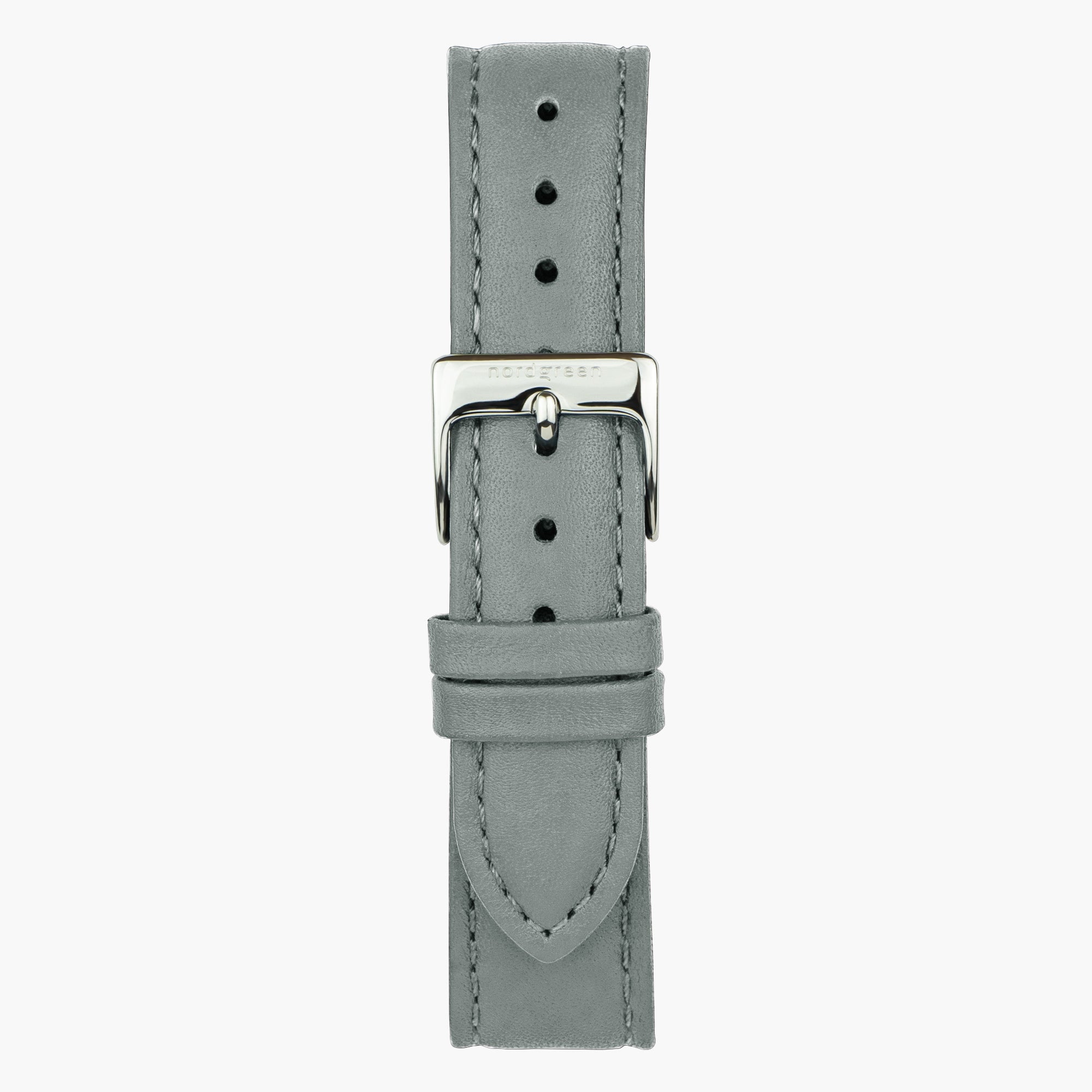 Grey Leather Strap - Silver Buckle, Genuine Leather Watch Band