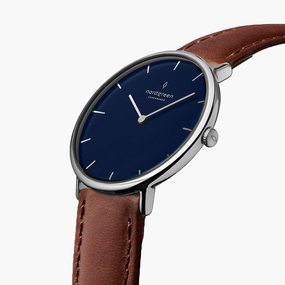 Nordgreen Native | 36mm Blue Dial Brown Leather