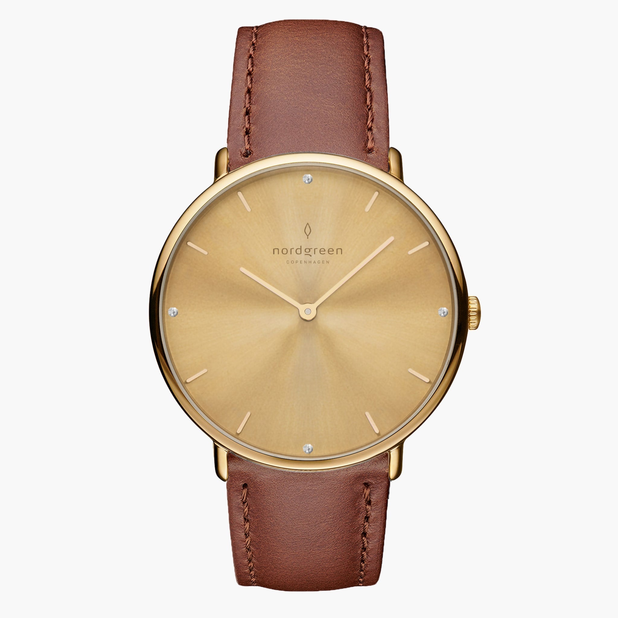 Minimalist Gold Watch | Nordgreen Native 28mm Brown Leather
