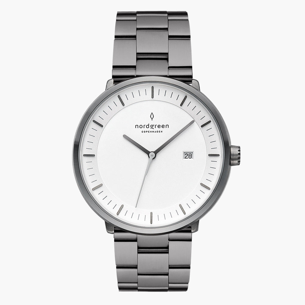 nord green philosopher腕時計　シルバー Nordgreen Philosopher | 40mm Gunmetal Link Watch