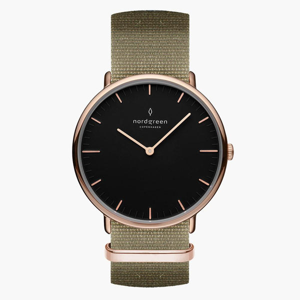 Native Rose Gold | Black Dial Green Nylon 36mm – Nordgreen