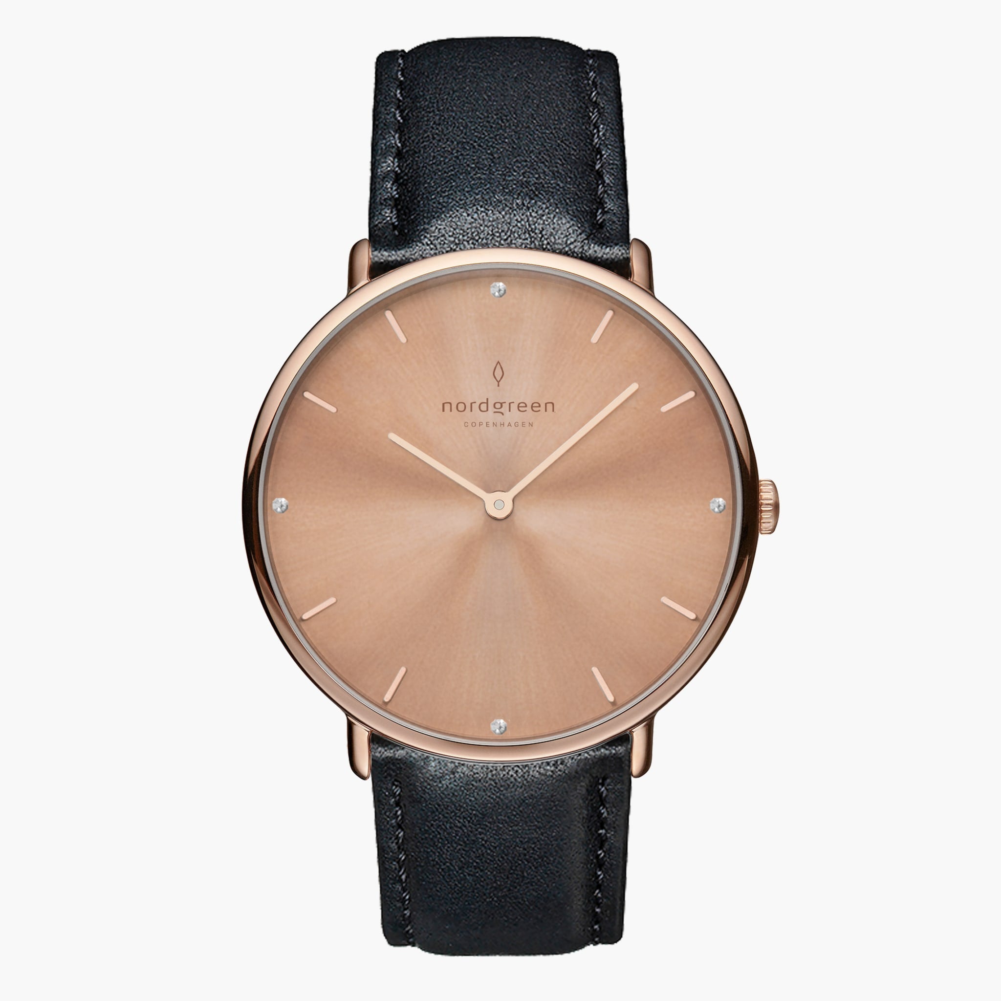 Nordgreen Native | Rose Gold 32mm Black Leather Strap