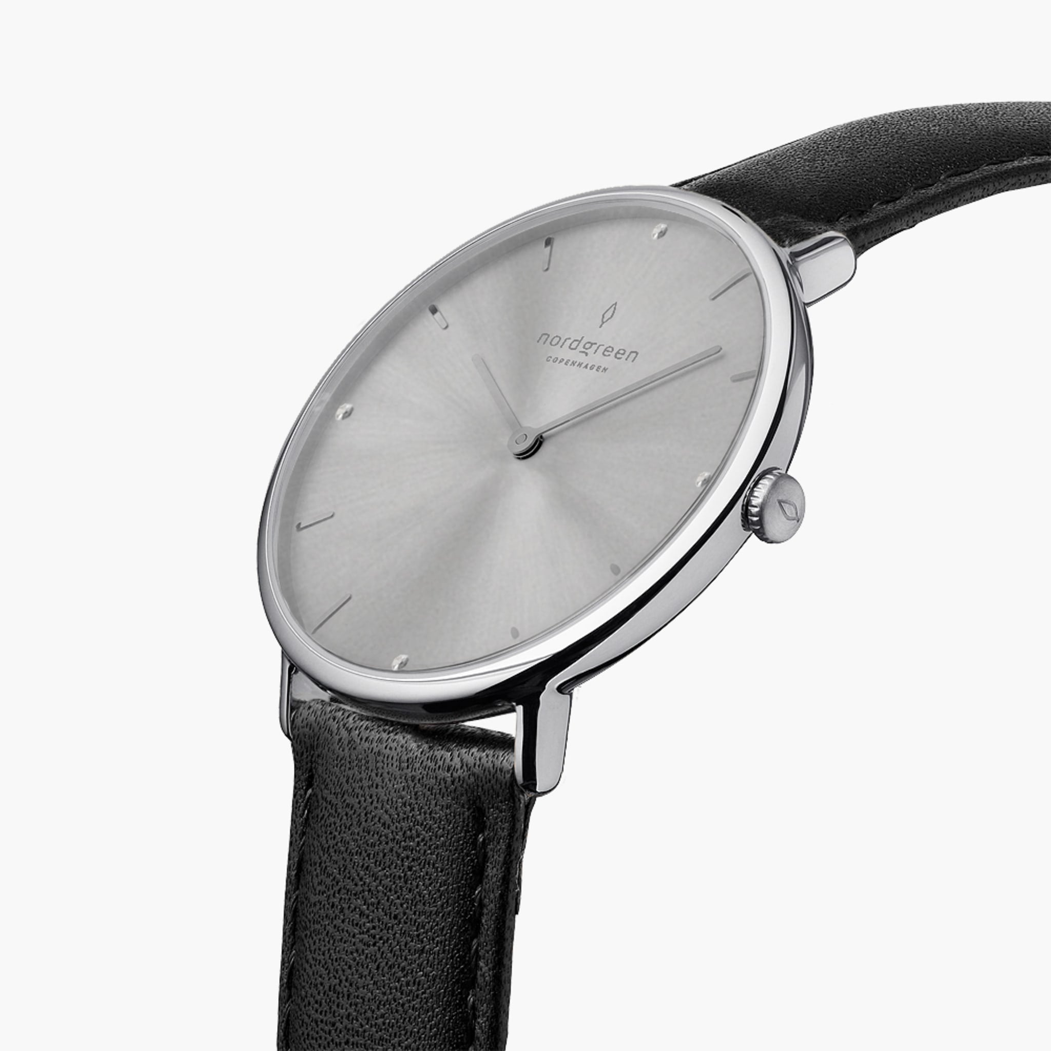 Minimalist Silver Watch | Nordgreen Native 28mm Black Leather
