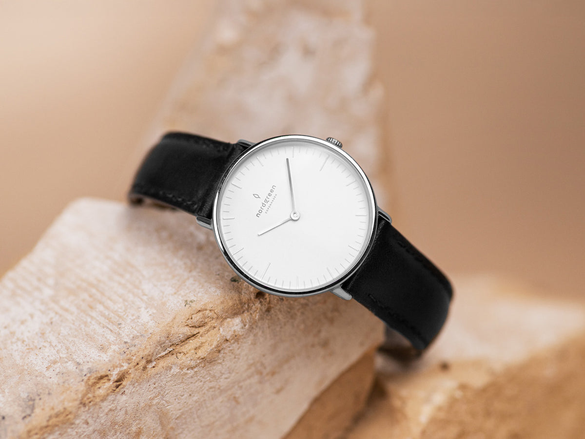 Native 32mm | Silver Black Dial Leather Strap – Nordgreen