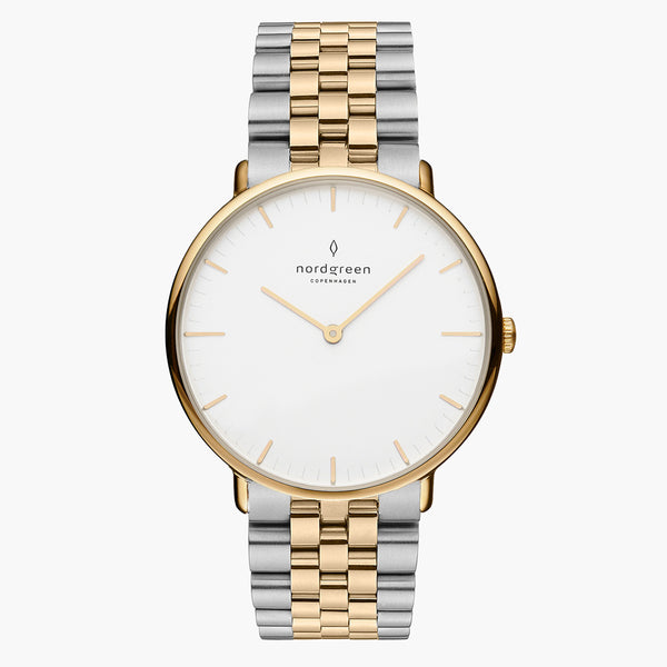 Nordgreen Native | Gold 32mm Two-Tone Link Bracelet