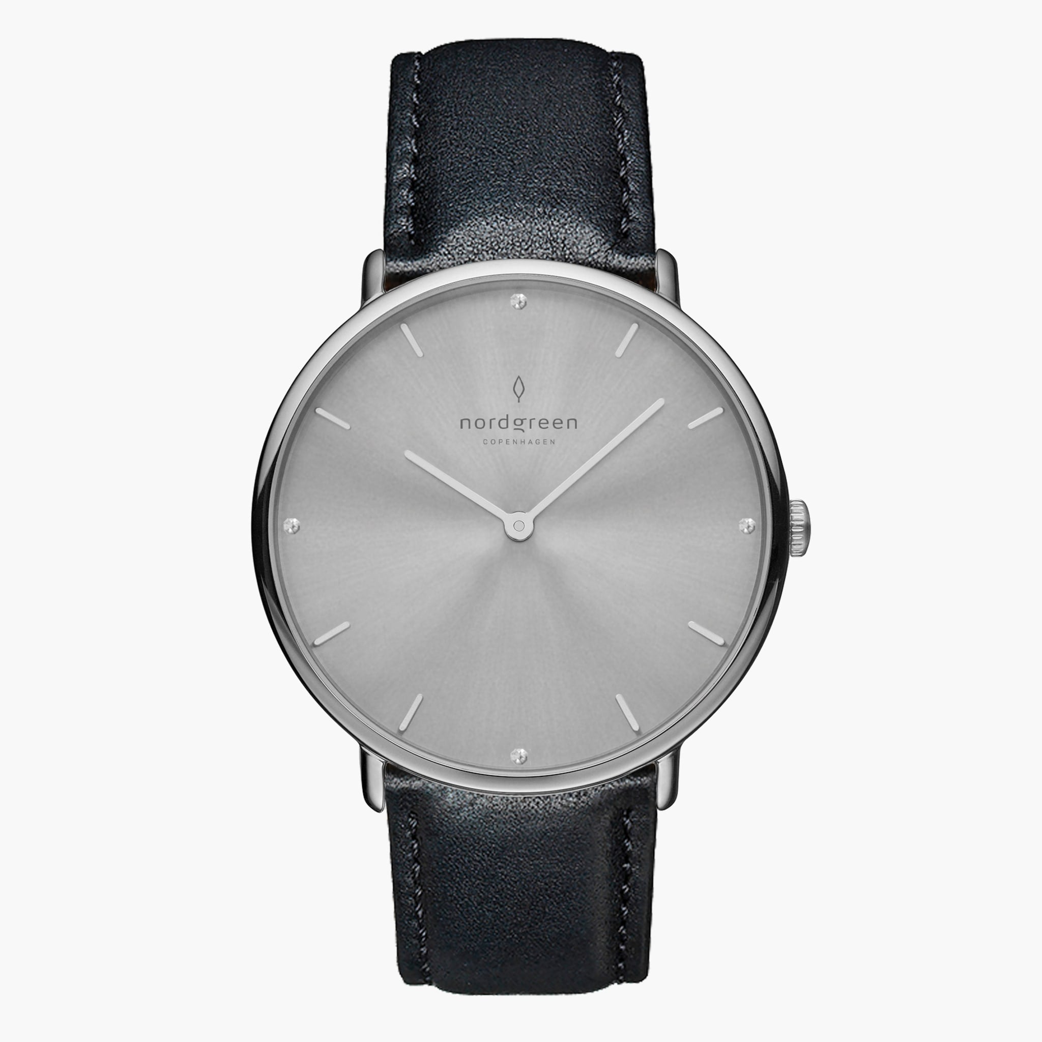 Minimalist Silver Watch | Nordgreen Native 28mm Black Leather
