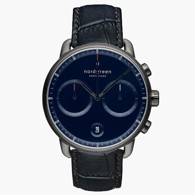 PI42GMLEBCNA &Men's blue dial watches in gunmetal with croc straps