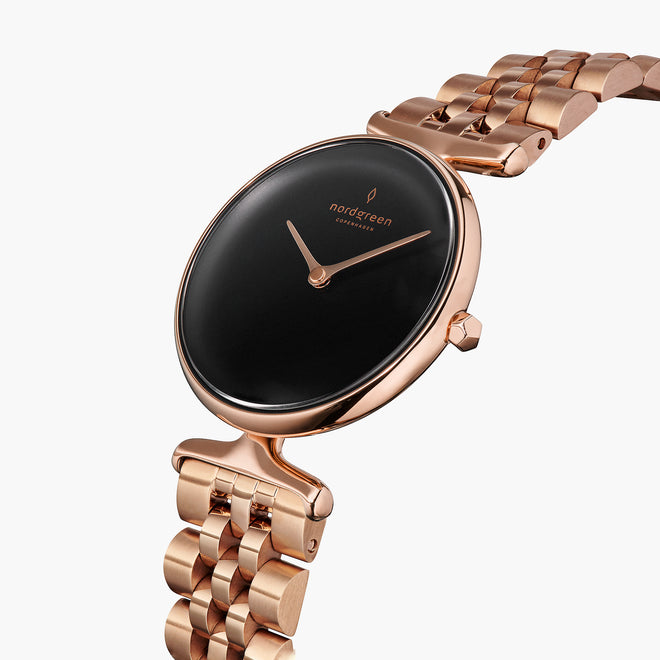 UN28RG5LROBL UN32RG5LROBL &Unika black dial women's watch in rose gold with 5-link strap