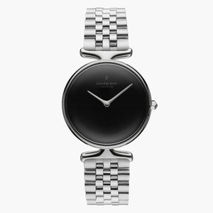 UN28SI5LSIBL UN32SI5LSIBL &Unika black dial women's watch in silver with 5-link strap