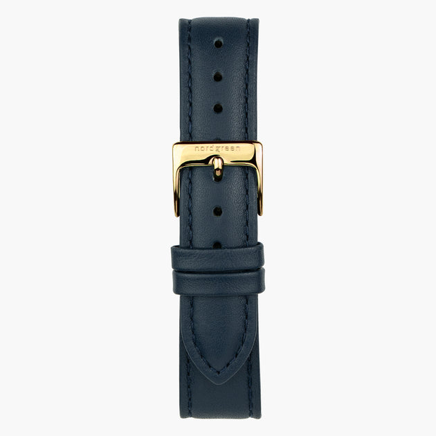 ST14POGOVENA &14mm vegan blue leather watch strap with gold buckle