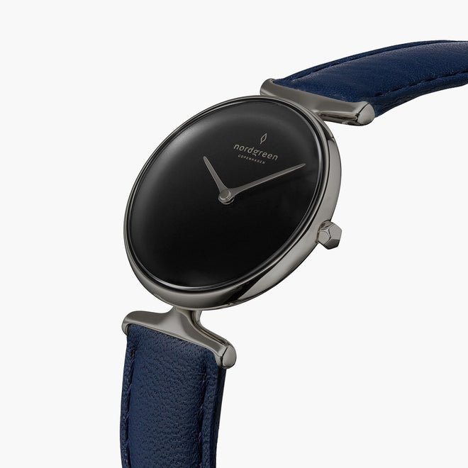 UN28GMVENABL UN32GMVENABL &Unika black dial women's watch in gunmetal with blue vegan strap