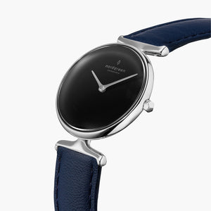 UN28SIVENABL UN32SIVENABL &Unika black dial women's watch in silver with blue vegan strap