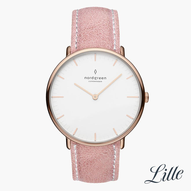 NR32RGLEPIXX &Native rose gold watch women with pink leather straps