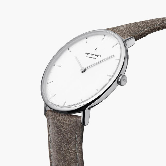 NA40SILEGRXX &Native men's watch with white face in silver with patina grey straps