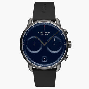 PI42GMRUBLNA &Men's blue dial watches in gunmetal with black rubber straps