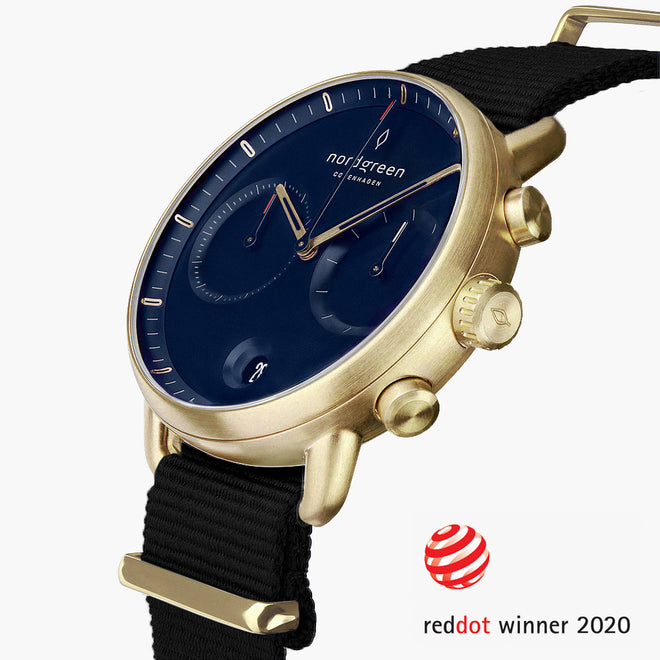 PI42GONYBLNA &Gold and blue men's watch with black nylon strap