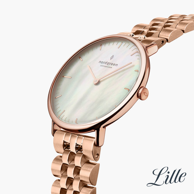 Native - BUNDLE Mother of Pearl Dial Rose Gold |  5-Link / Brown Leather / Mesh Straps