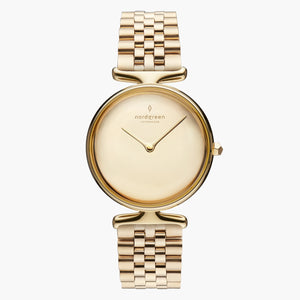UN28GO5LGOPM UN32GO5LGOPM &Unika gold watches for women with polished dial and 5-link strap