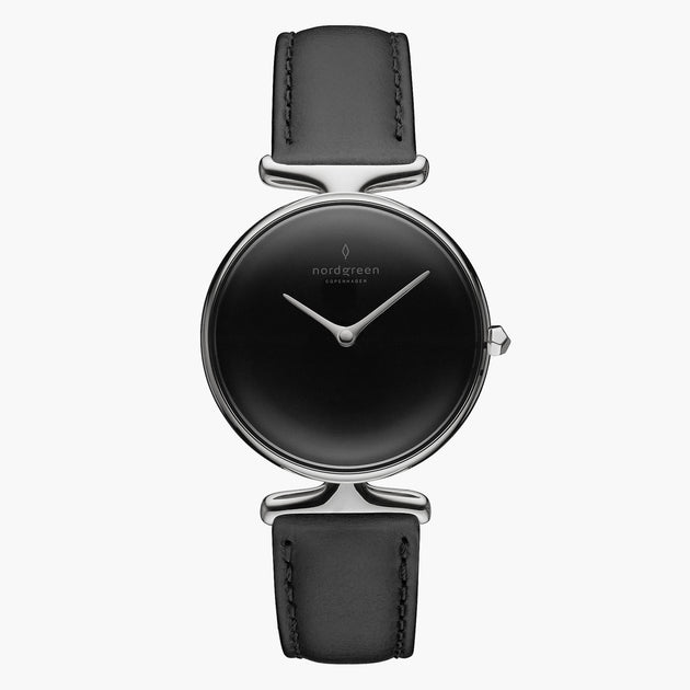 UN28SILEBLBL UN32SILEBLBL &Unika black dial women's watch in silver with black leather strap