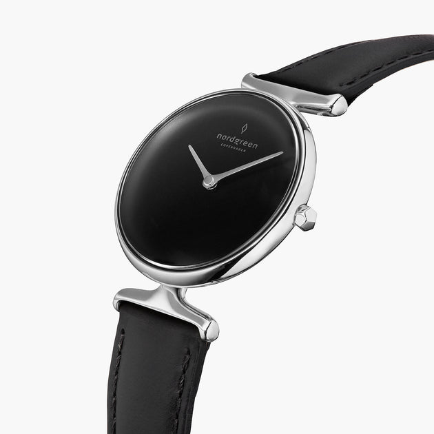UN28SILEBLBL UN32SILEBLBL &Unika black dial women's watch in silver with black leather strap
