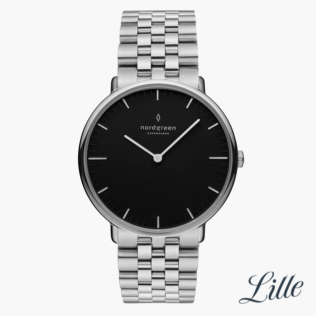 NR28SI5LSIBL NR32SI5LSIBL &Native black dial women's watch in silver with 5-link straps