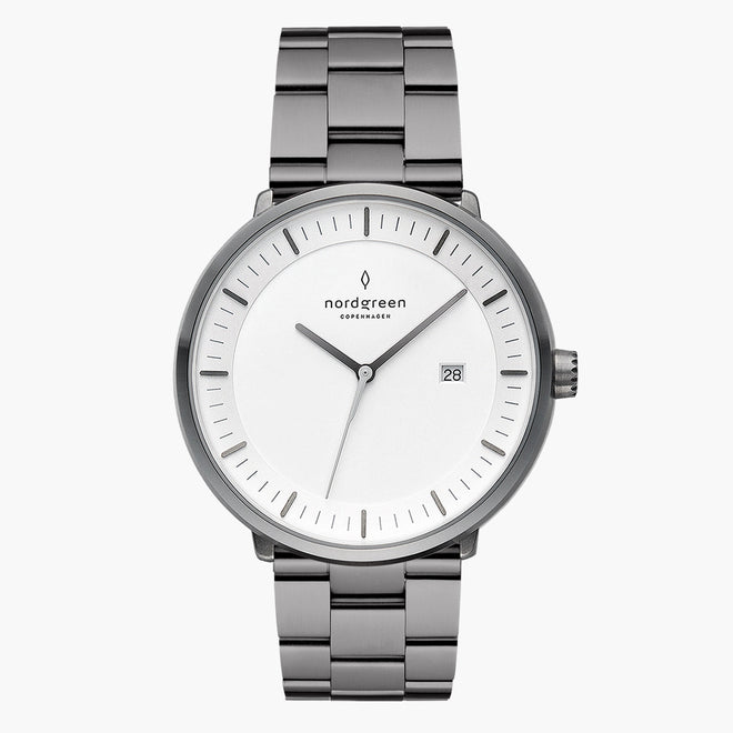 PH36GM3LGUXX PH40GM3LGUXX &Philosopher men's watch with white dial in gunmetal with 3-link straps