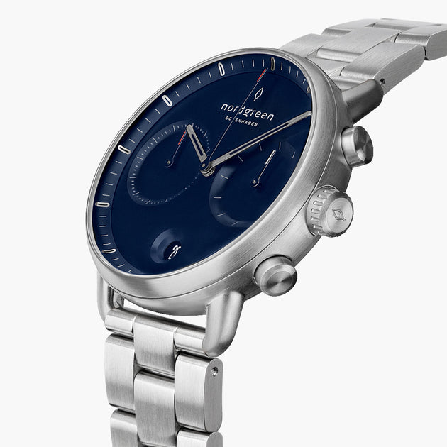 Pioneer - BUNDLE Navy Dial Silver | Silver 3-Link / Black / Brown Leather Straps