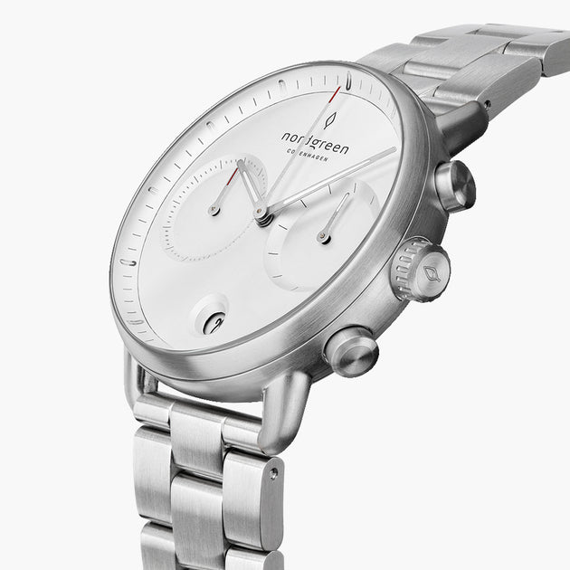 Pioneer - BUNDLE White Dial Silver | Silver 3-Link / Black / Brown Leather Straps