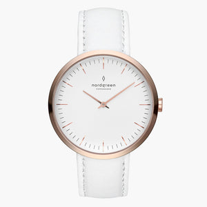 IN32RGLEWHXX &Infinity rose gold women's watch with white leather straps