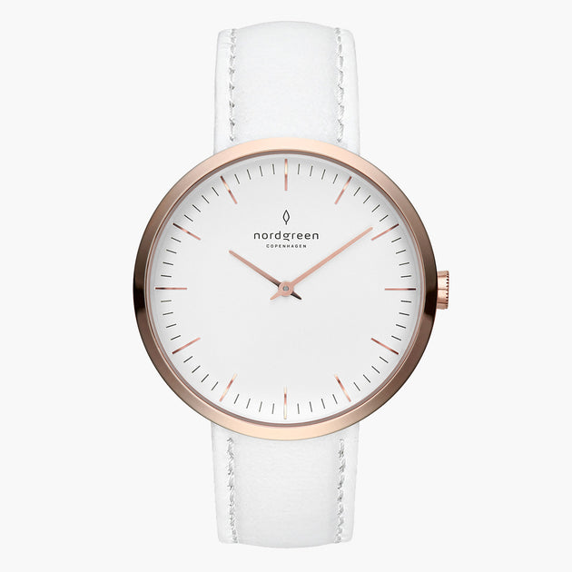 IN32RGLEWHXX &Infinity rose gold women's watch with white leather straps