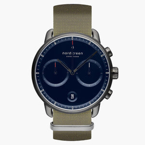 PI42GMNYAGNA &Men's blue dial watches in gunmetal with green nylon straps