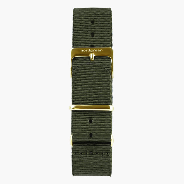 ST18POGONYAG &18mm watch band in olive green nylon with gold buckle