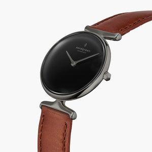 UN28GMLEBRBL UN32GMLEBRBL &Unika black dial women's watch in gunmetal with brown leather strap