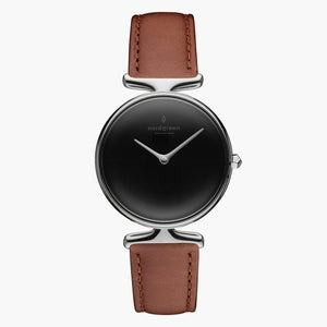 UN28SILEBRBL UN32SILEBRBL &Unika black dial women's watch in silver with brown leather strap