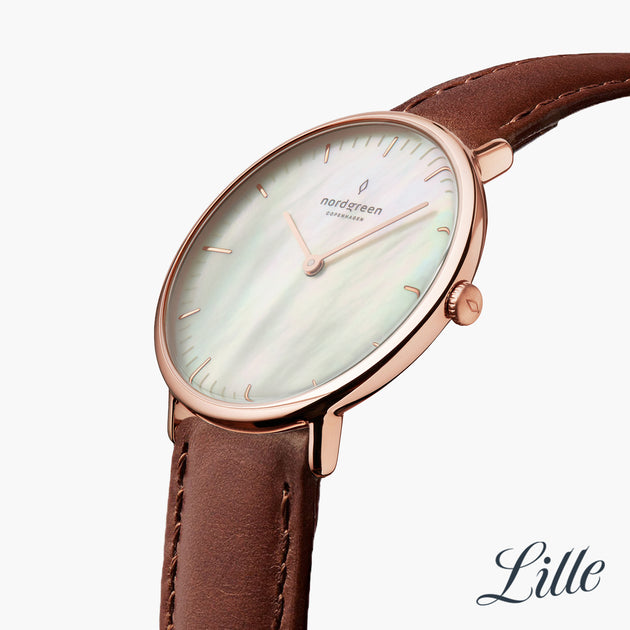 Native - BUNDLE Mother of Pearl Dial Rose Gold | 5-Link / Brown Leather / Black Leather Straps
