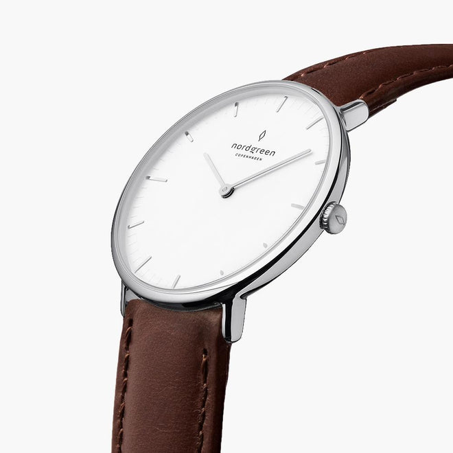 Native | White Dial - Brown Leather