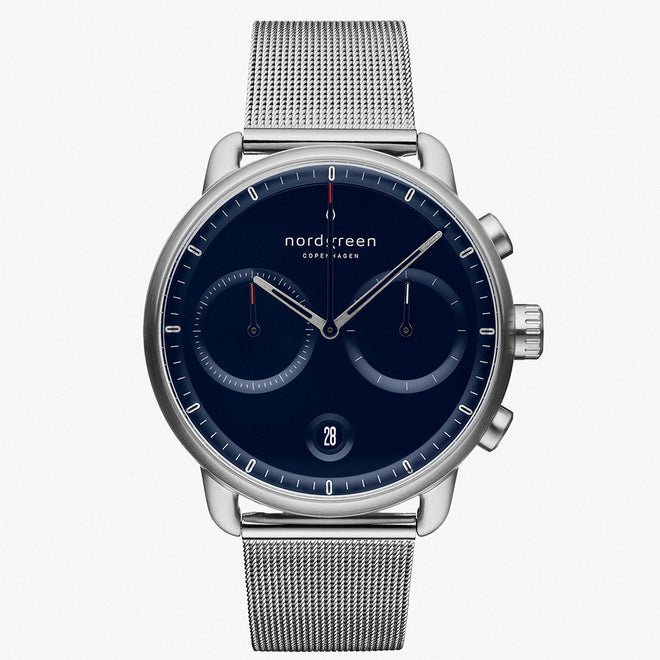 RF-PI42SIMESINA &Nordgreen refurbished men's silver watch with blue face and silver mesh straps
