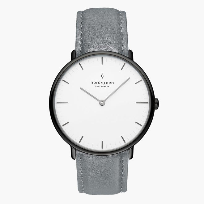 NR36GMLEGRXX &Native men's watch with white face in gunmetal with grey leather straps