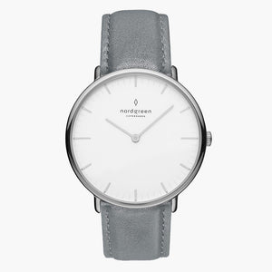 NR36SILEGRXX &Native men's watch with white face in silver with grey leather straps
