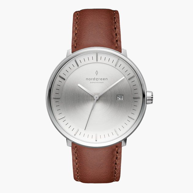 Philosopher | Brushed Metal Dial - Brown Leather