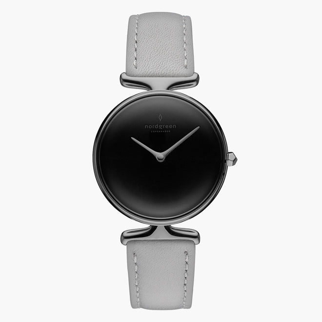 UN28GMLEGRBL UN32GMLEGRBL &Unika black dial women's watch in gunmetal with grey leather strap