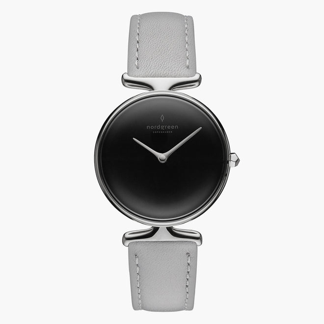 UN28SILEGRBL UN32SILEGRBL &Unika black dial women's watch in silver with grey leather strap
