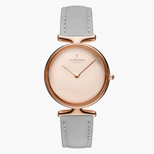 UN28RGLEGRPM UN32RGLEGRPM &Unika rose gold women's watch with polished dial and grey leather strap