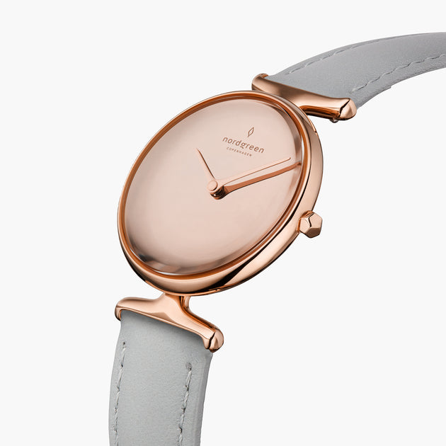 UN28RGLEGRPM UN32RGLEGRPM &Unika rose gold women's watch with polished dial and grey leather strap