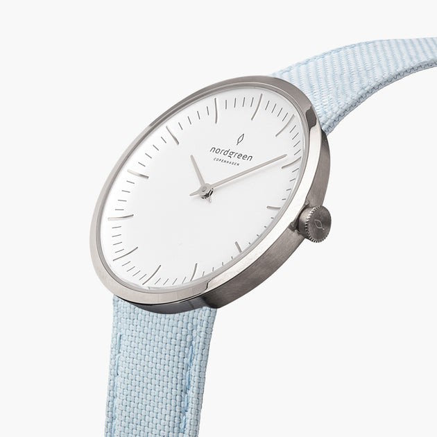 Light Blue Recycled Polyester Strap - Silver - 36mm