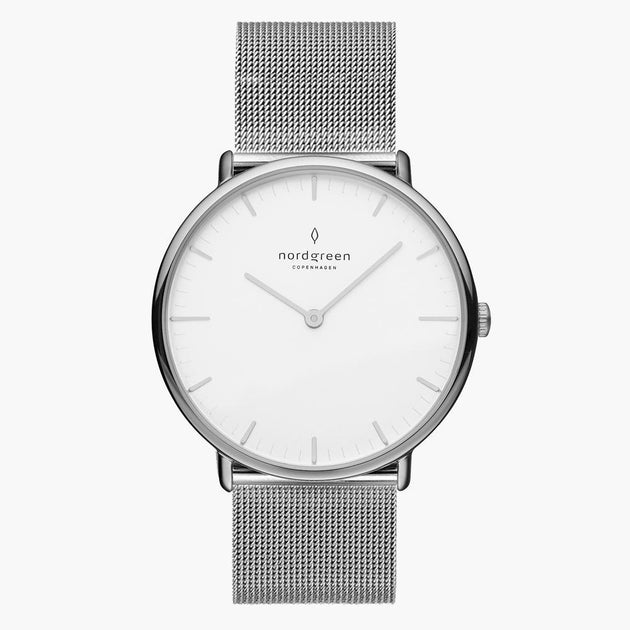 NR36SIMESIXX NR40SIMESIXX &Native men's watch with white face in silver with mesh straps