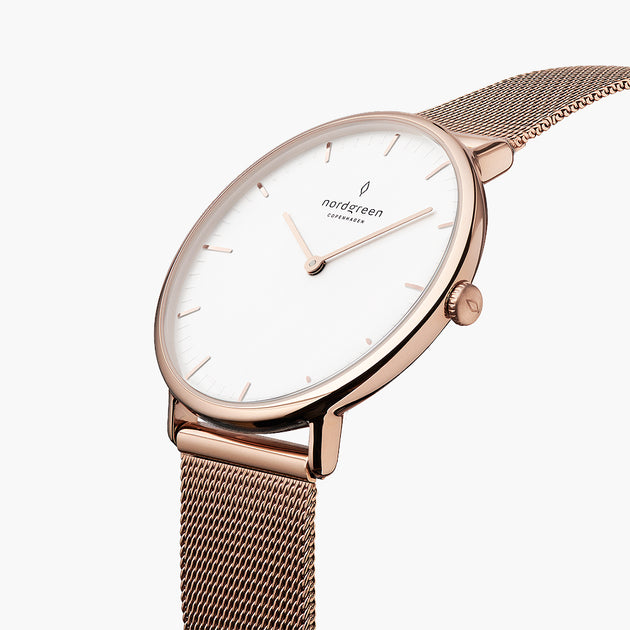 Native - BUNDLE White Dial Rose Gold | Brown Leather / Black Leather / Rose Gold Mesh Straps