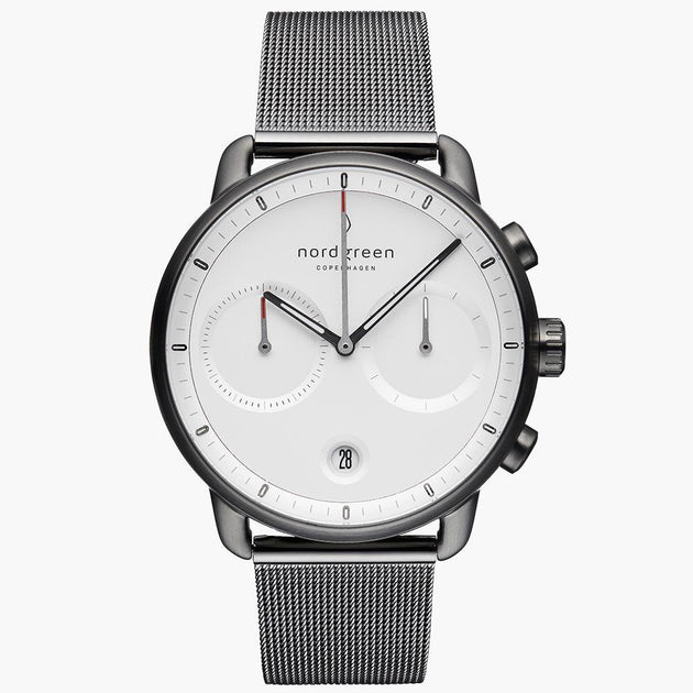 PI42GMMEGUXX &Gunmetal men's watch with white face and mesh strap