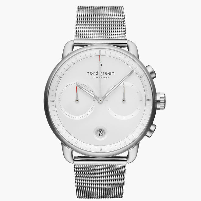 PI42SIMESIXX &Silver men's watch with white face and mesh strap