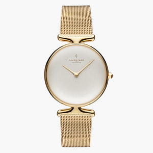 UN28GOMEGOXX UN32GOMEGOXX &Unika gold watches for women with white dial and mesh strap